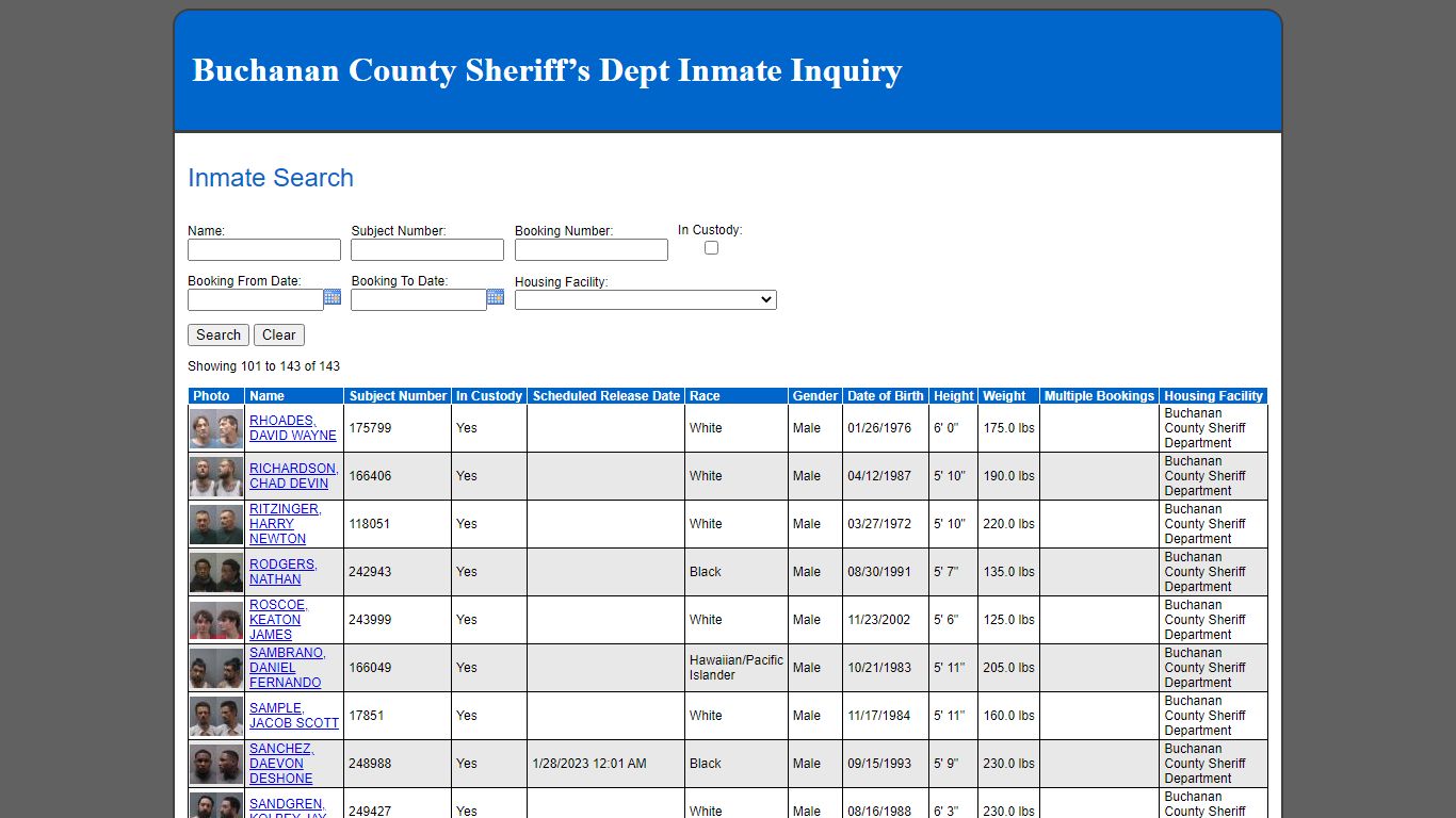 Inmate Search - Buchanan County, Missouri